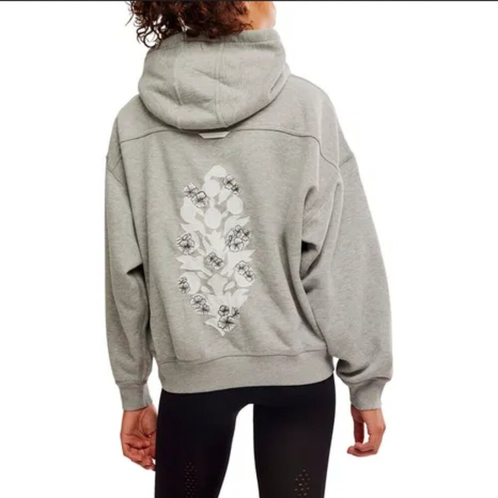 Free People FP Movement Final Call Logo Embroidered Hoodie Heather Grey New S